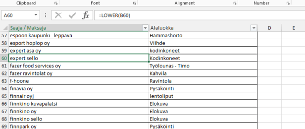 tilitapahtumat luokittelu
