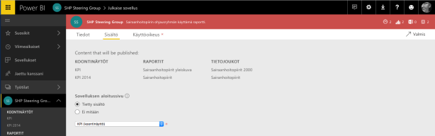 Power BI Sovellus - valitse sisältö