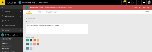 Power BI Apps - tiedot