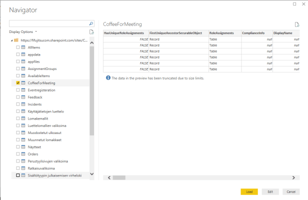 power bi sps list select list