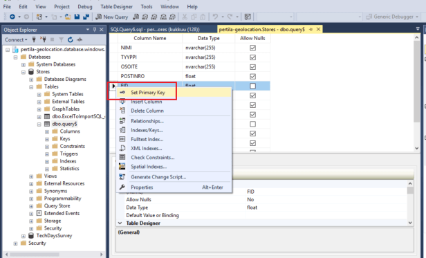 create new app step6a set primary key